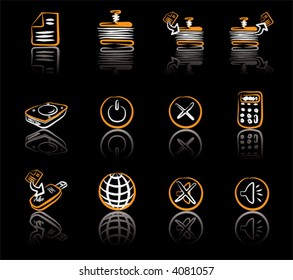Computer & Data 2 White & Orange icons set on black background