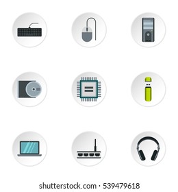 Computer data icons set. Flat illustration of 9 computer data vector icons for web
