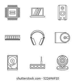 Computer data icons set. Outline illustration of 9 computer data vector icons for web