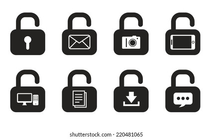 Computer data locks icons on white background. See also vector version.
