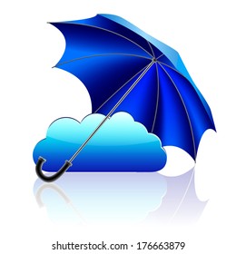 Computer data privacy and protection technology business concept, cloud covered by blue umbrella
