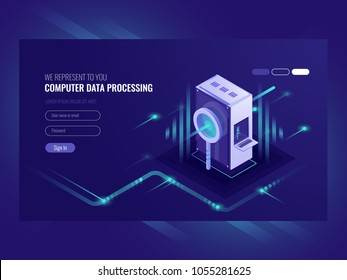 Computer data processing, search engine optimisation, server room, infromation technologies, data processing, web hosting isometric vector ultraviolet Computer data processing, search engine optimisation, server room, infromation technologies, data processing, web hosting isometric vector ultraviolet