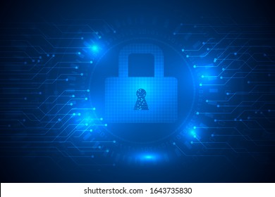computer data security and protechnology technology abstract. padlock safety and lines digital tehnology background.