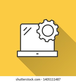 Computer data security vector icon with long shadow. Simple illustration isolated on yellow background for graphic and web design.
