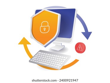 Computer data security warning flat isometric illustration