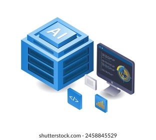 Computer data server technology infographic 3d illustration flat isometric