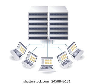 Computer data server technology infographics 3d illustration flat isometric
