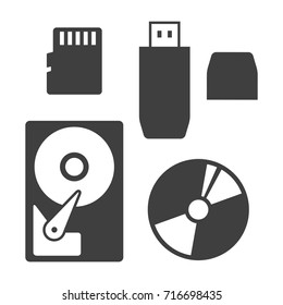 Computer Data Storage Devices Vector Design Icon Set