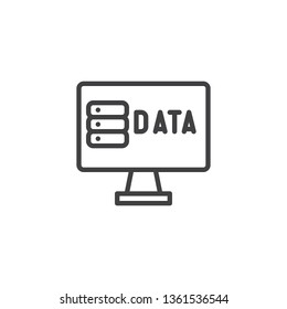Computer data storage line icon. linear style sign for mobile concept and web design. Pc monitor with data center outline vector icon. Symbol, logo illustration. Pixel perfect vector graphics