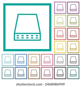 Computer data storage outline flat color icons with quadrant frames on white background