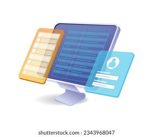 Computer data table password isometric illustration