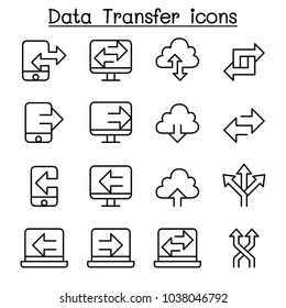 Computer Data Transfer Icon Set In Thin Line Style