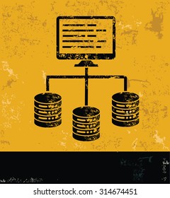 Computer and database concept design, yellow grunge vector