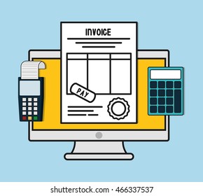 computer dataphone calculator document paper invoice payment icon. Flat and Colorfull illustration. Vector graphic
