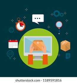 computer with delivery service icons