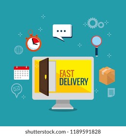 computer with delivery service icons