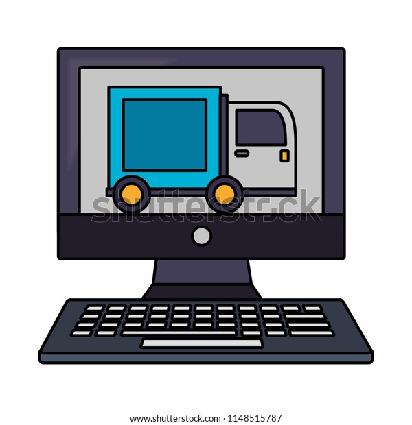 Computer Delivery Truck Isolated Icon Stock Vector Royalty Free