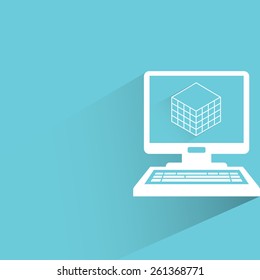 computer design, 3d design, 3d printing technology on blue background, flat and shadow theme