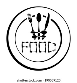 computer design, cartoon, vector, illustration of title food made of cutlery on the plate