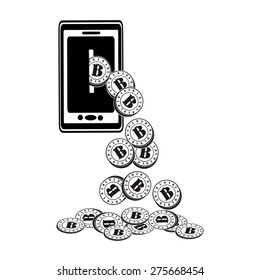 computer design, cartoon, vector, illustration of bitcoin, internet P2P currency