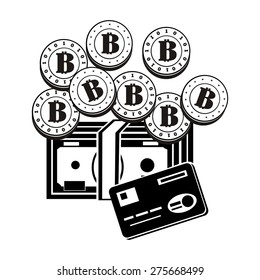 computer design, cartoon, vector, illustration of bitcoin, internet P2P currency