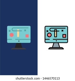 Computer, Design, Display, Graphics  Icons. Flat and Line Filled Icon Set Vector Blue Background