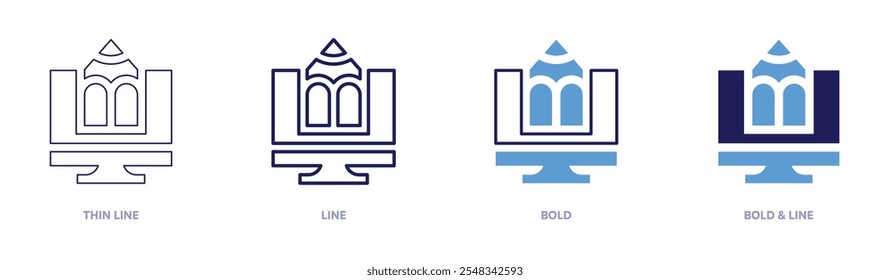 Computer design tool icon in 4 different styles. Thin Line, Line, Bold, and Bold Line. Duotone style. Editable stroke.