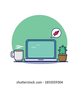 computer with design tools and ornamental plants