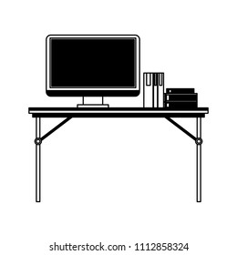 Computer in desk in black and white colors