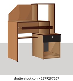 Computer Desk + Bookself Vector Illustration