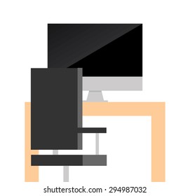 Computer desk with chair flat design