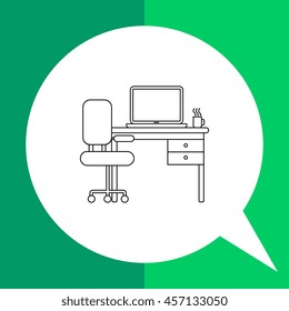 Computer desk and chair line icon