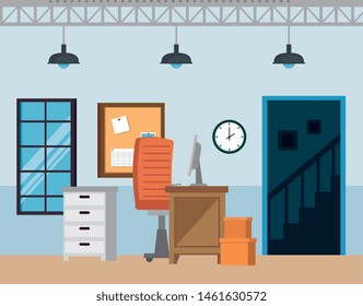 computer and desk with chair and noteboard with window