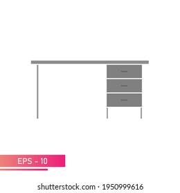 A computer desk with drawers. Gray color. Realistic design. On a white background. Flat vector illustration.