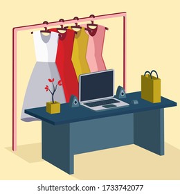 computer desk and dressing room. familiar interior, furniture, living room