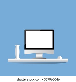 Computer desk, Flat design modern vector illustration.