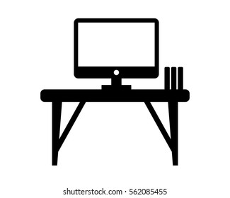 Computer Desk Furniture Furnishing Household Interior Exterior Home Image Vector Icon Logo