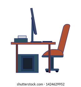 computer desk icon cartoon isolated vector illustration graphic design