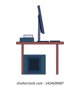 computer desk icon cartoon isolated vector illustration graphic design