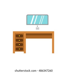 Computer desk icon in flat style isolated on white background. Furniture symbol vector illustration