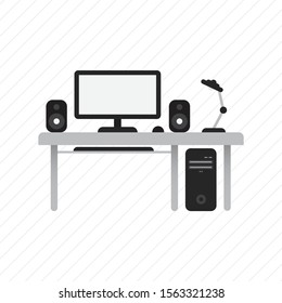 Computer and computer desk icon illustration vector