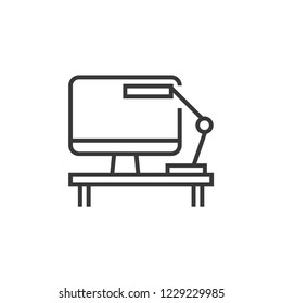 Computer desk icon isolated on white background. Furniture graph symbol modern, simple, vector, icon for website design, mobile app, ui. Vector Illustration