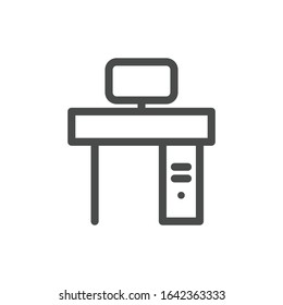 Computer desk icon isolated on white background. Workplace symbol modern, simple, vector, icon for website design, mobile app, ui. Vector Illustration