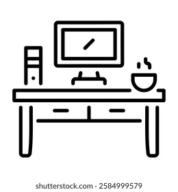 Computer desk icon in linear style 