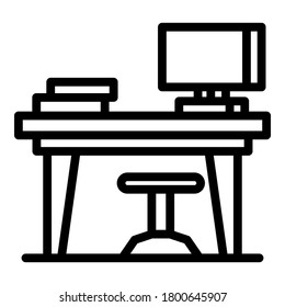 Computer desk icon. Outline computer desk vector icon for web design isolated on white background
