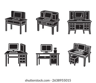computer desk icon silhouette vector set illustration
