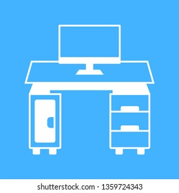 Computer desk icon - vector
