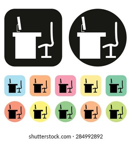 Computer desk icon. Vector