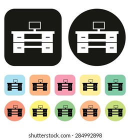 Computer desk icon. Vector