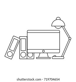 computer and desk lamp icon